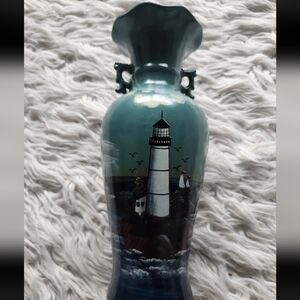 Handpainted Lighthouse Nautical Vase New In Box